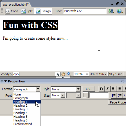 Format drop-down menu