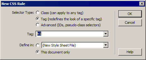 New CSS Rule dialog box
