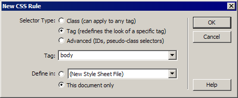 New CSS Rule dialog box