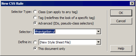  New CSS Rule dialog box