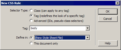 New CSS Rule dialog box