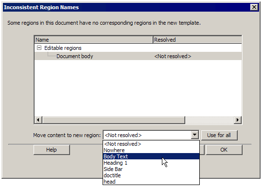 Inconsistent Region Names dialog box