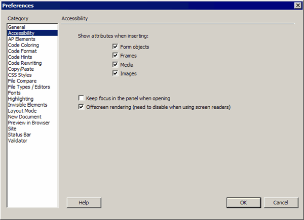 Preferences dialog box