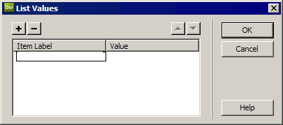 List Values dialog box
