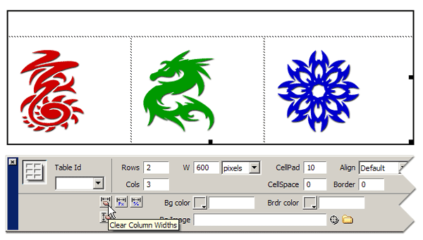 Clear column widths